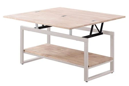 Table basse Pegane Table basse relevable et extensible en bois de chêne avec pied en métal blanc-Longueur 100 x Profondeur 45-90 x Hauteur 47-62 cm --
