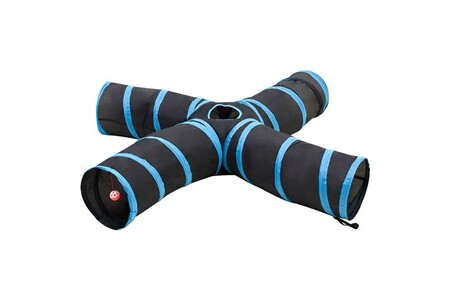 Tente vidaXL Tunnel pour chats à 4 voies Noir et bleu 25 cm Polyester