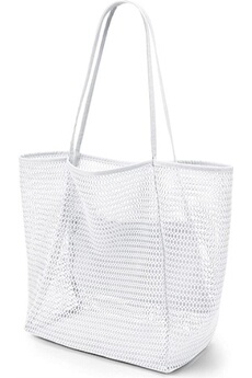 sac de plage generique sac de plage en maille grand sac à bandoulière avec poche intérieure zippée blanc pour voyage quotidien piscine gym pique-nique sac de courses léger