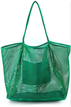 sac de plage generique sac de plage en maille grand sac à bandoulière avec poche intérieure zippée vert pour voyage quotidien piscine gym pique-nique sac de courses léger
