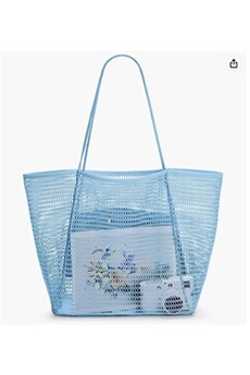 sac de plage generique sac de plage en maille grand sac à bandoulière avec poche intérieure zippée bleu pour voyage quotidien piscine gym pique-nique sac de courses léger