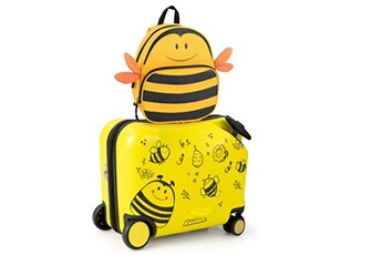 set de 2 valises giantex valise enfants à roulettes 18" avec sac à dos 12", avec roues coque imperméable poignée rétractable d'abeille pour enfants de 3 ans+