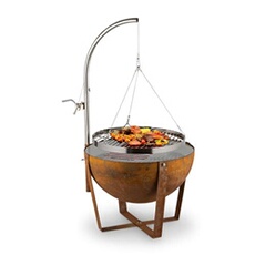Braséro de jardin - Fire Globe - Foyer de terrasse - Grill barbecue suspendue Ø60cm - Charbon ou Bois - Acier effet rouille