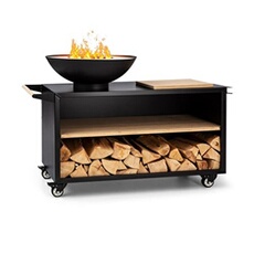 Braséro de jardin - Savage 2.0 Wide - Foyer de terrasse - Barbecue Ø58cm - Planche à découper - Charbon ou bois - Rouille