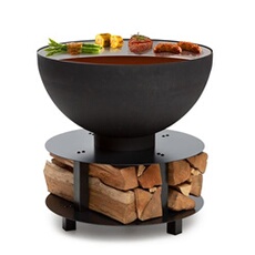 Braséro de jardin - Savage 2.0 - Foyer de terrasse - Barbecue Ø60cm - Rangement du bois - Charbon ou bois - Acier noir