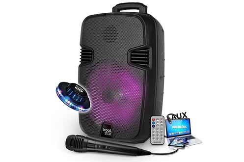 Enceintes, baffle et amplis DJ Gef-roy Enceinte DJ Mobile sur batterie  KoolStar STARLED 08, 100W, Boomers 20cm à LED, USB Bluetooth, Câble PC,  Microphone, Light OVNI