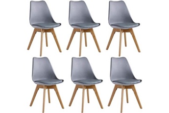 chaise pn home ensemble de 6 chaises de salle à manger lorenzo avec siège en similicuir élégant et pieds en bois massif - parfait pour la salle à manger, le salon -