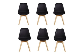 chaise pn home ensemble de 6 chaises de salle à manger lorenzo avec siège en similicuir élégant et pieds en bois massif - parfait pour la salle à manger, le salon -