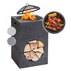 Braséro de jardin - Monolith - Foyer de terrasse - Barbecue - Pare-étincelle - Charbon ou bois - Pierre artificielle noire