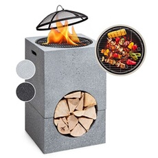 Braséro de jardin - Monolith - Foyer de terrasse - Barbecue - Pare-étincelle - Charbon ou bois - Pierre artificielle grise