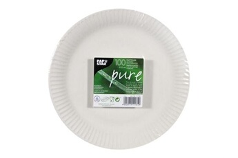 vaisselle papstar pure - assiette - taille 23 cm - rond - jetable - blanc (pack de 100)