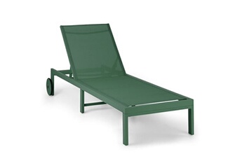 chaise longue de jardin - lucca - transat - 4 positions - bain de soleil - aluminium - toile de polyester hydrofuge - vert