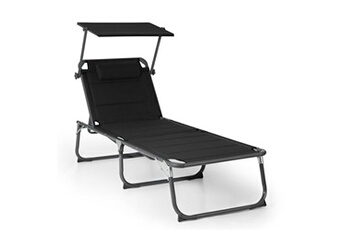 chaise longue de jardin - amalfi - transat - imperméable - bain de soleil - pliante - pare-soleil - polyester noir