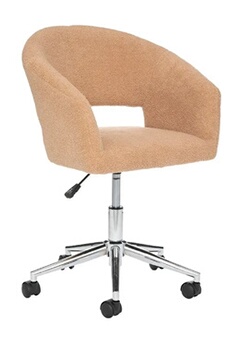 chaise de bureau en tissu beige à bouclettes avec pieds en metal - longueur 58 x profondeur 55 x hauteur 86 cm --
