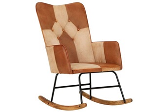 fauteuil de relaxation vidaxl chaise à bascule marron cuir véritable et toile