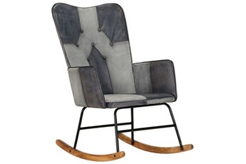 fauteuil de relaxation vidaxl chaise à bascule gris cuir véritable et toile