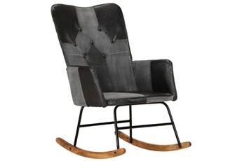 fauteuil de relaxation vidaxl chaise à bascule noir cuir véritable et toile