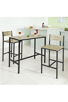 ogt03-n ensemble table de bar + 2 chaises,table haute cuisine