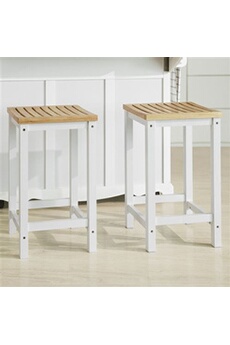 chaise sobuy fst29-wnx2 lot de 2 chaises tabourets de cuisine en bois avec repose-pieds