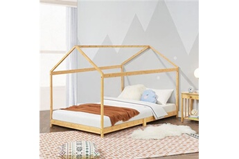 lit cabane vindafjord pour enfant 90 x 200 cm forme maison bambou naturel [en.casa]
