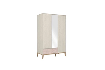 armoire enfant 3 portes 1 tiroir en bois imitation chêne blanchi - ar5058