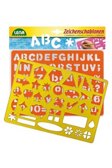 autres jeux créatifs lena set créatif 2 pochoirs en plastique alphabet, chiffres, formes avec feuille modèles