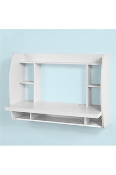 bureau mural sobuy fwt18-w table murale bureau avec etagère intégrée armoire de rangement (blanc)