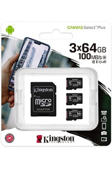 Carte mémoire micro SD Kingston Canvas Select Plus - Carte mémoire flash (adaptateur microSDXC vers SD inclus(e)) - 64 Go - A1 / Video Class V10 / UHS Class 1 / Class10 - microSDXC