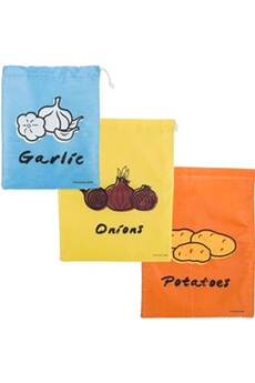 3 sacs de conservation alimentaires en tissu : ail, oignons, pommes de terre
