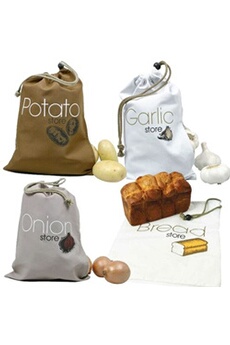 ustensile de cuisine non renseigné 4 sacs de conservation alimentaires en tissu : ail, oignons, pommes de terre, pain