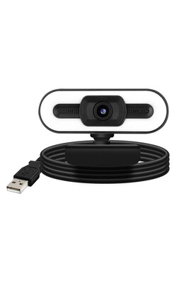Webcam Avizar Webcam USB 1080P HD Grand Angle Éclairage LED Microphone  Rotative Noir