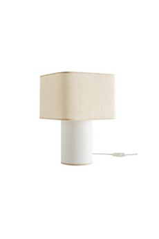 lampe à poser miliboo lampe à poser vintage cube en coton écru et abat-jour en papier tissé h36 cubo