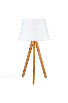 lampe à poser pegane lampe de table coloris blanc en polyester et bambou - dim : h55.5 x d28 cm