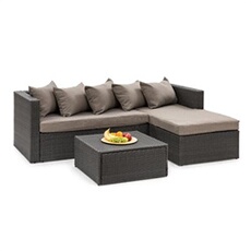 Canapé d'extérieur - Theia Lounge - Salon de jardin - 5 coussins - Canapé de jardin - 4 personnes - Rembourrage 10cm - Polyrotin - Gris et taupe
