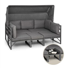 Canapé d'extérieur - Ravenna - Ensemble salon d'extérieur - 4 meubles convertibles - Canapé de jardin - Coussin d'assise 10cm - Polyester - Gris