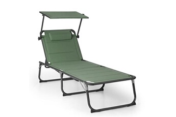 chaise longue de jardin - amalfi - transat - imperméable - bain de soleil - pliante - pare-soleil - polyester vert