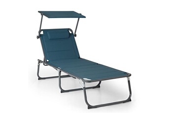 chaise longue de jardin - amalfi - transat - imperméable - bain de soleil - pliante - pare-soleil - polyester bleu