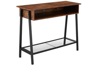 bureau droit tectake table console tralee 100x35x80,5cm - bois foncé industriel, rustique