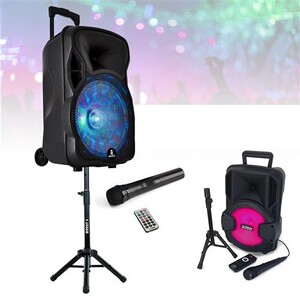 Ibiza - Pack Enceinte Bluetooth Lumineux Autonome Karaoké CUBE180 180W SD USB 1 Micro - Jeu Lumières Astro LED 6 Couleurs - Enfant Cadeau Ibiza - Pack Enceinte Bluetooth Lumineux Autonome Karaoké CUBE180 180W SD USB 1 Micro - Jeu Lumières Astro LED 6 Couleurs - Enfant Cadeau