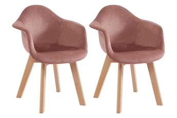 chaise vente-unique.com lot de 2 chaises enfant avec accoudoirs en velours et hêtre - rose - poupinette
