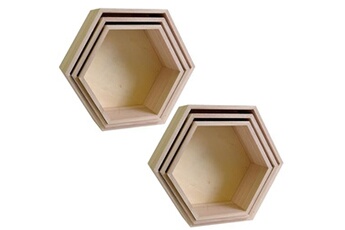etagère murale artemio 2 blocs de 3 étagères hexagone en bois 24-30 cm