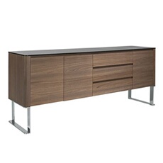 Buffet en bois et plateau en verre 3060C, 200 x 50 x 81 cm. -