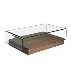 Table basse courbée en verre et bois 2004C, 120 x 70 x 33 cm. -
