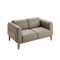 Canapé 2 places en cuir et bois de noyer 6028C, 159 x 92 x 77 cm. -