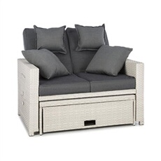 Canapé d'extérieur - Komfortzone - Salon d'extérieur - Tables pliantes - Canapé de jardin - 2 places - Coussin d'assise 10cm - Blanc et gris foncé