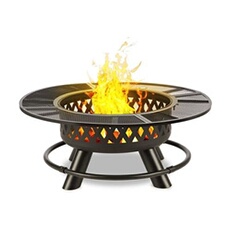 Braséro de jardin - Rosario - Foyer de terrasse - Grille barbecue Ø70cm - Braséro 3 en 1 - Charbon ou Bois - Acier noir