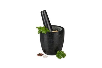 ustensile de cuisine relaxdays mortier en granit avec pilon, robuste, pour épices, herbes, mortier en pierre polie, d. 13 cm, 500 ml, gris