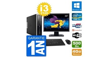 Pc compaq 6200 pro sff ecran 22" i3-2120 ram 4go disque 500go windows 10 wifi