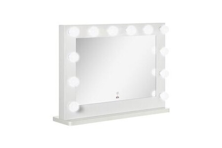 Miroir Homcom Miroir maquillage hollywood lumineux led tactile - 12 led, luminosité réglable, fonction mémoire - métal mdf blanc verre
