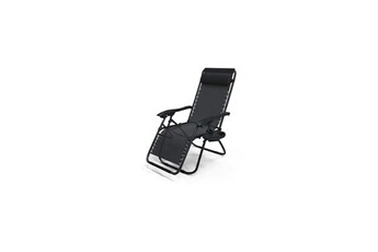 chaise longue - transat vounot chaise longue inclinable en textilene avec porte gobelet et portable noir lot de 1